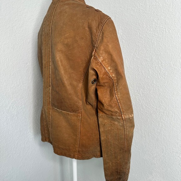 Men's Brown Leather Zip-Front Jacket - Picture 7 of 13